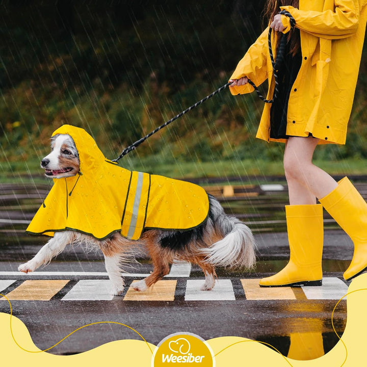 Weesiber Regenmantel Hund - Reflektierender Hunderegenmantel Wasserdicht, Verstellbare Regenjacke Hu