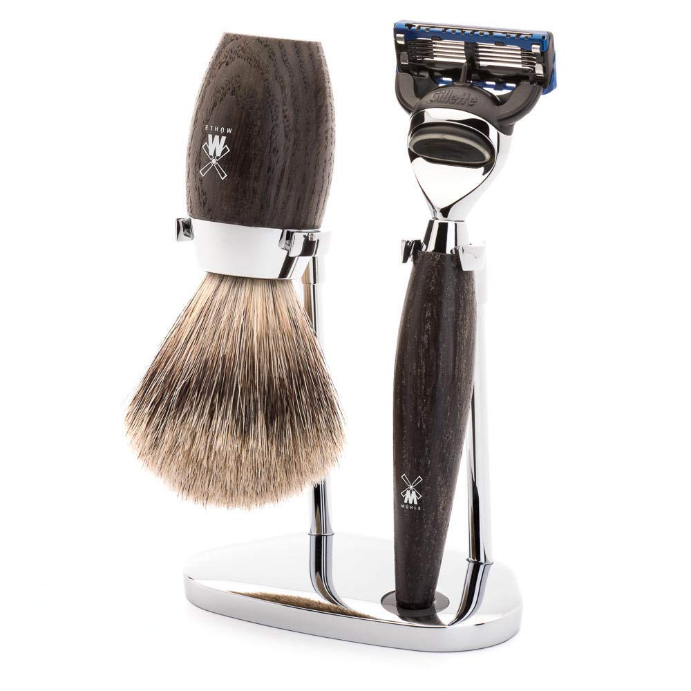 MÜHLE Rasierset - Kosmo Serie - Feines Dachshaar - kompatibel mit Gillette-Klingen - Mooreiche