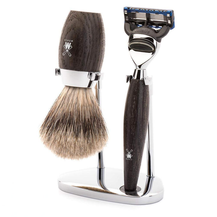 MÜHLE Rasierset - Kosmo Serie - Feines Dachshaar - kompatibel mit Gillette-Klingen - Mooreiche