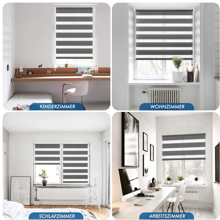 SBARTAR Doppelrollo Klemmfix Rollos für Fenster ohne Bohren & zum Bohren (Anthrazit 90 x 130cm) Duo