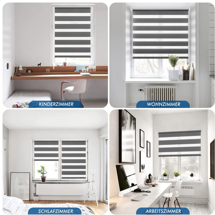 SBARTAR Doppelrollo Klemmfix Duo Rollos für Fenster ohne Bohren &amp; zum Bohren,Weiss- Beige- Braun B90