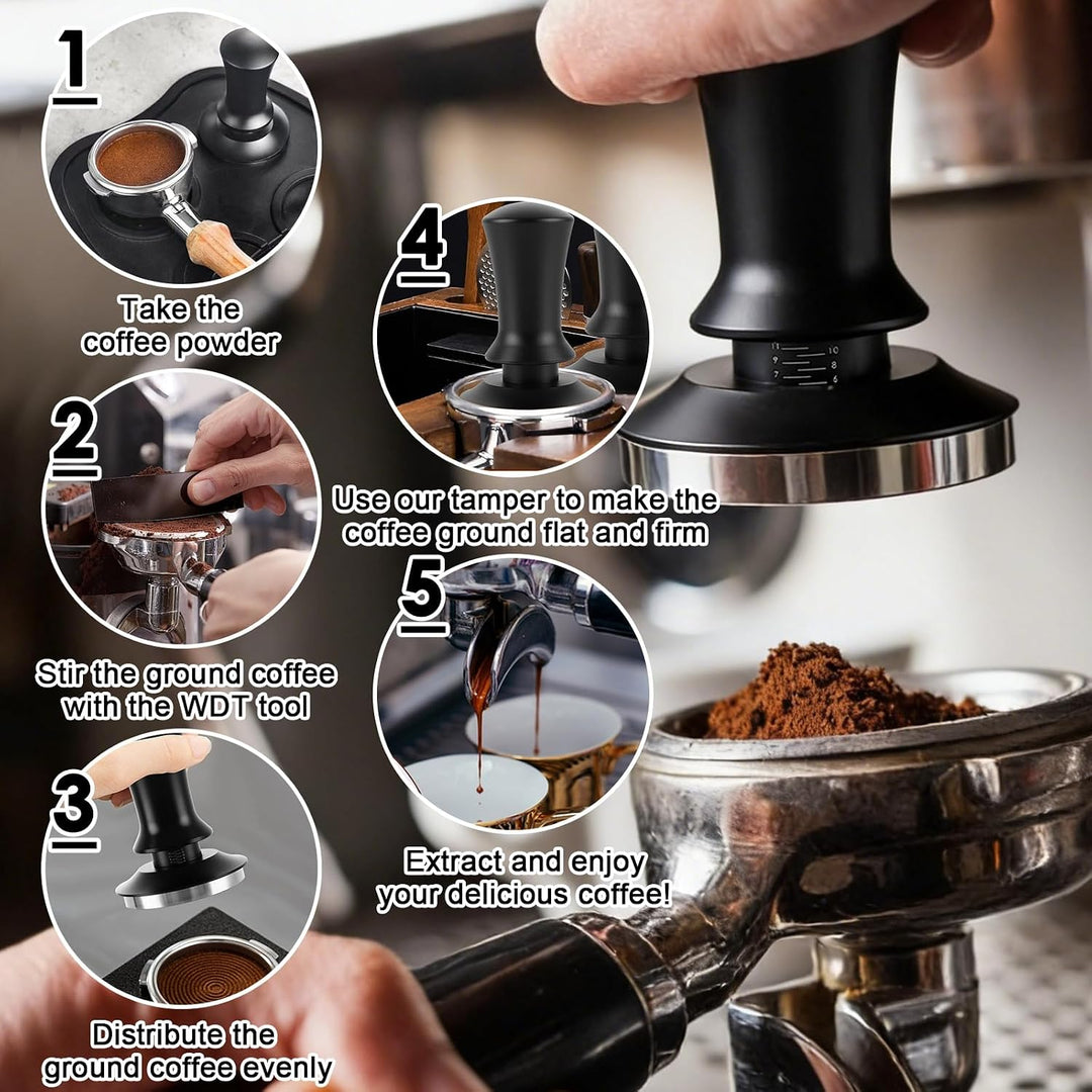 DAJAVE Tamper 58 mm, Edelstahl Kaffeepresse mit Basis