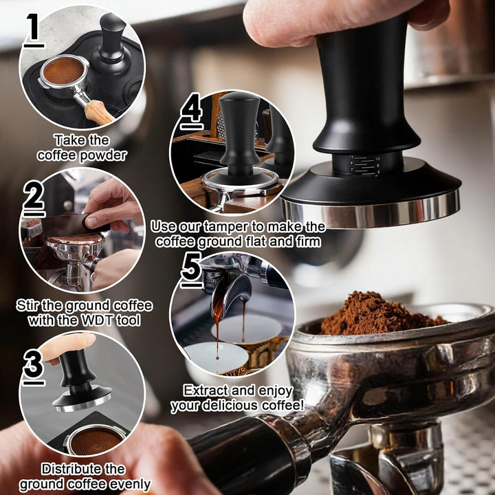 DAJAVE Tamper 58 mm, Edelstahl Kaffeepresse mit Basis