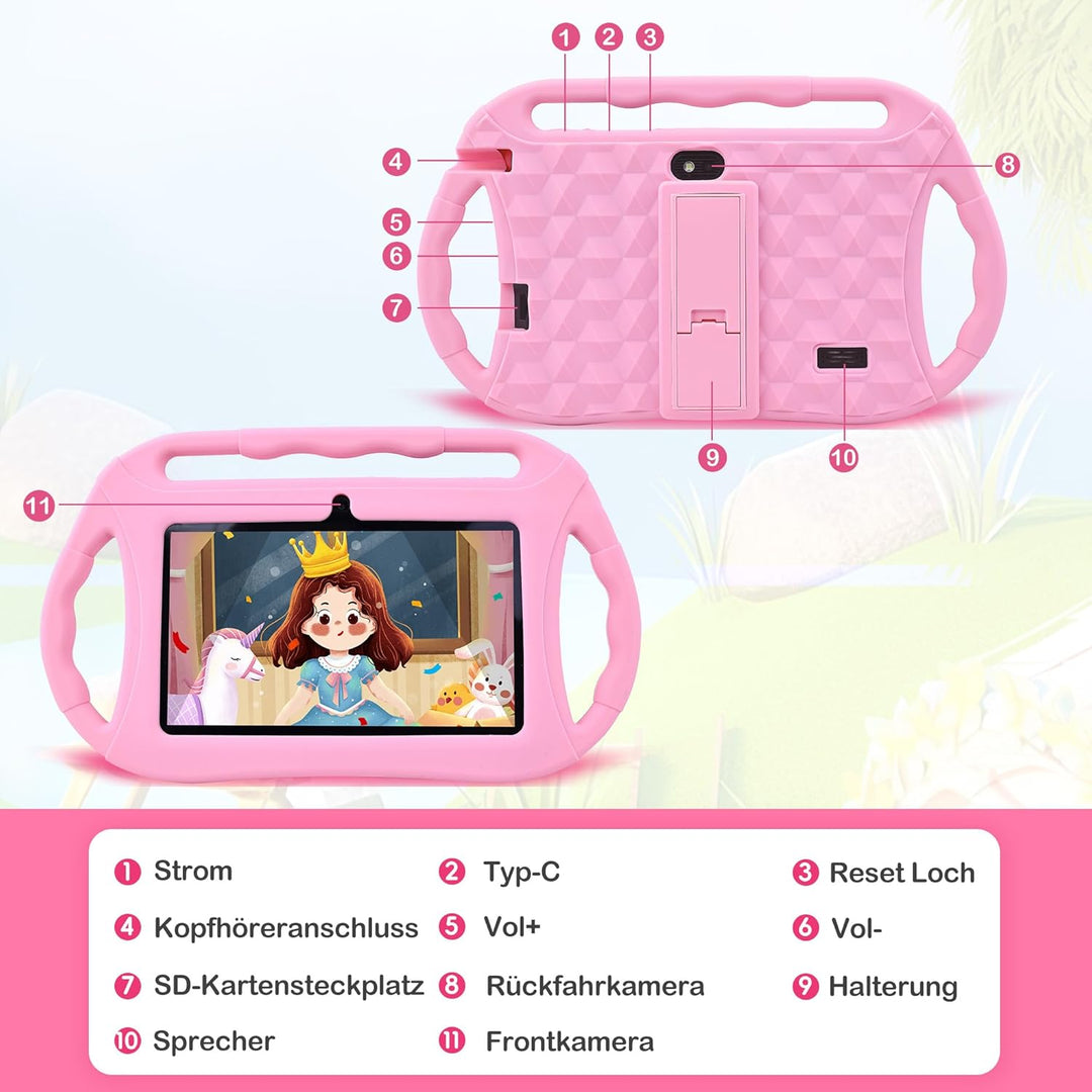 Veidoo Kinder-Tablet für Kleinkinder 7 Zoll Android Tablet für Kinder 32GB, WiFi, GMS, Google Plays,