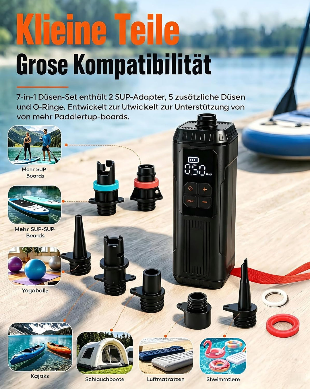 Mini Paddle Board Pumpe, Tragbare SUP Luftpumpe mit Akku, Leichte Elektrische Inflator 12PSI Automat