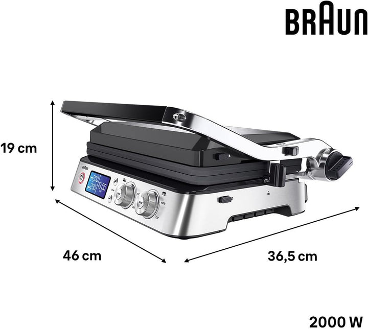 Braun Kontaktgrill CG9040 schwarz/edelstahl Tischgrill Elektrogrill 2000 W, Teflon Antihaftbeschicht