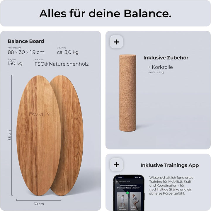 Balance Board aus Eichenholz [Handgefertigt in Deutschland] FSC-zertifizierter Gleichgewichtstrainer
