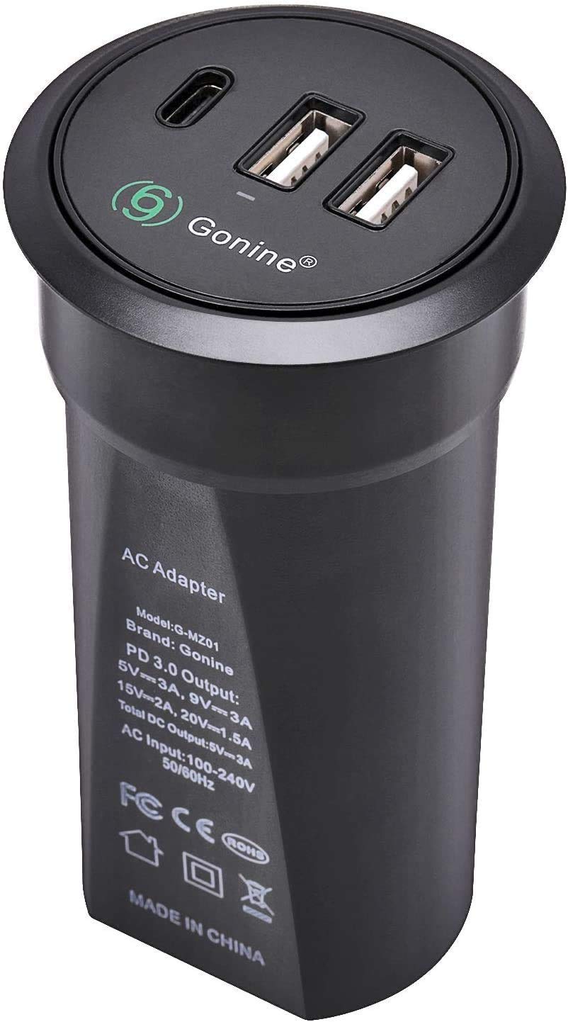 Gonine Desktop Power Tülle mit USB, versteckter Steckdose, Desktop-Ladestation, mit 1 Typ C- und 2 U