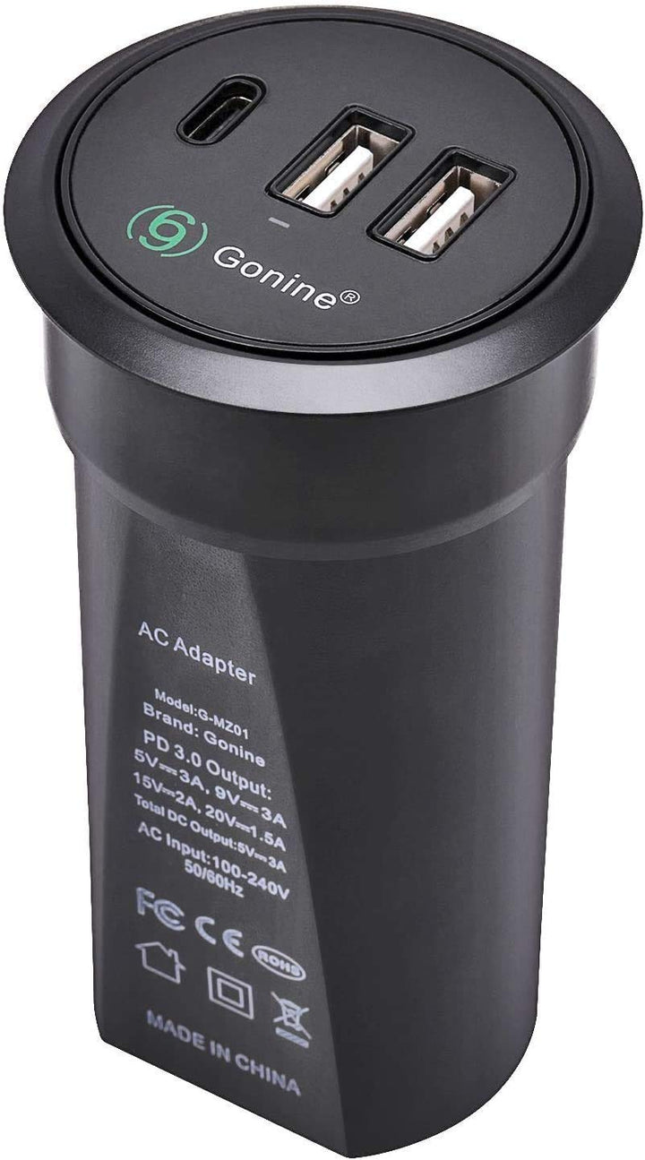 Gonine Desktop Power Tülle mit USB, versteckter Steckdose, Desktop-Ladestation, mit 1 Typ C- und 2 U