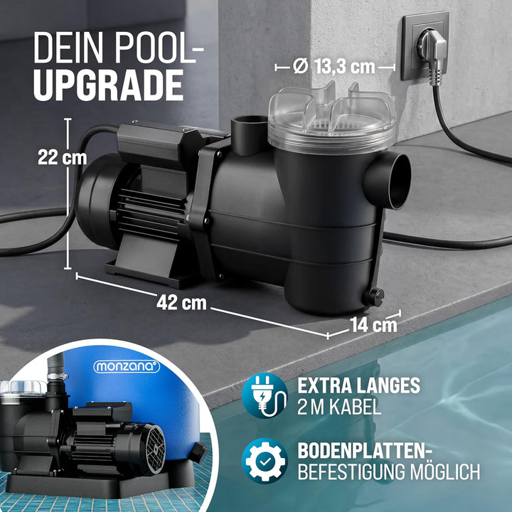 MONZANA® Filterpumpe 10.980 l/h mit Vorfilter Poolpumpe Umwälzpumpe Sandfilter Pool Pumpe 11,0m Förd