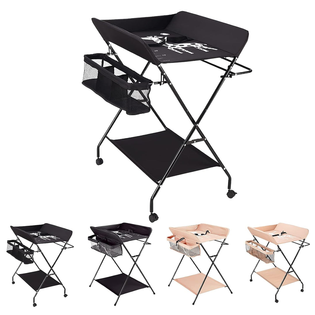 Klappbare Baby Wickelkommode, Wickeltisch mit Ablageflächern, Kissen mit Höhenskala, Breiter Wickelt