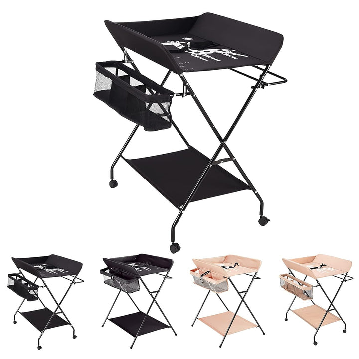 Klappbare Baby Wickelkommode, Wickeltisch mit Ablageflächern, Kissen mit Höhenskala, Breiter Wickelt