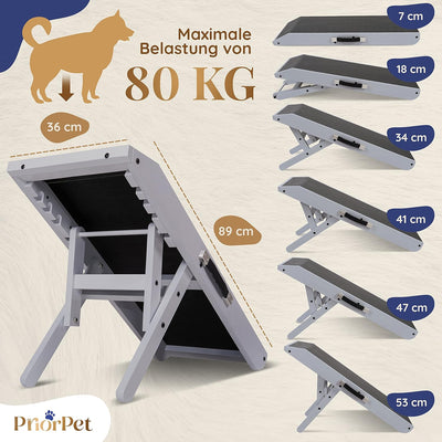 Hunderampe - Hundetreppe für kleine Hunde und grosse Hunde - Einstellbar 18-53 cm - Für Bett, Sofa -