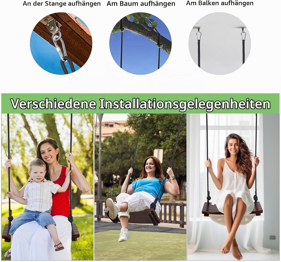 PELLOR Holzschaukelsitz, Antikorrosive Holzschaukel Baumschaukeln für Erwachsene Kinder, Garten Scha