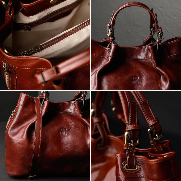 Time Resistance Schultertasche Damen - Handtasche aus Leder - Made in Italy - Tragetasche - Business