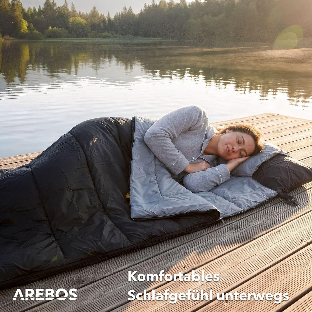 Arebos Camping Schlafsack Erwachsene 220 × 83 cm | Deckenschlafsack | wasserabweisend | inkl. Kompre