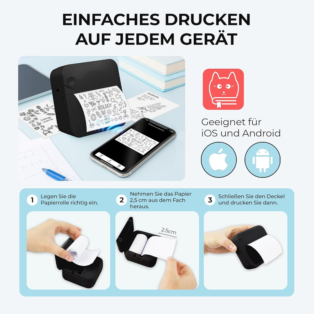 AgoDeo Mini Drucker Geschenkset - 300 DPI HD Qualität - Sofort PrintPod - Fotodrucker für Smartphone