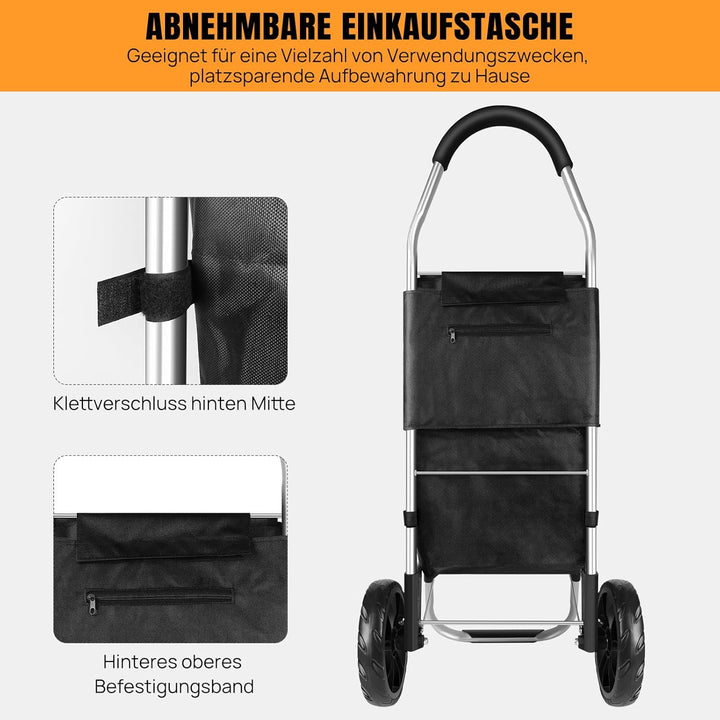 Einkaufstrolley - 40 Liter - Extra grosse Reifen - Abnehmbare & regenfeste Tasche - Aufhängung für d
