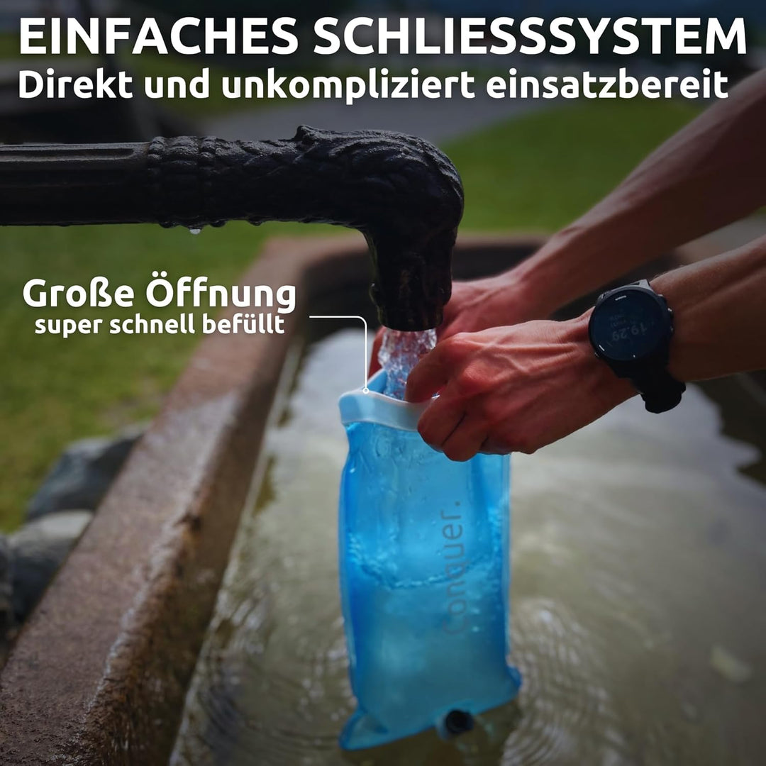 Conquer. Trinkblase mit abnehmbarem Trinkschlauch & Biss-Ventil | BPA-freie Wasserblase als Trinksys