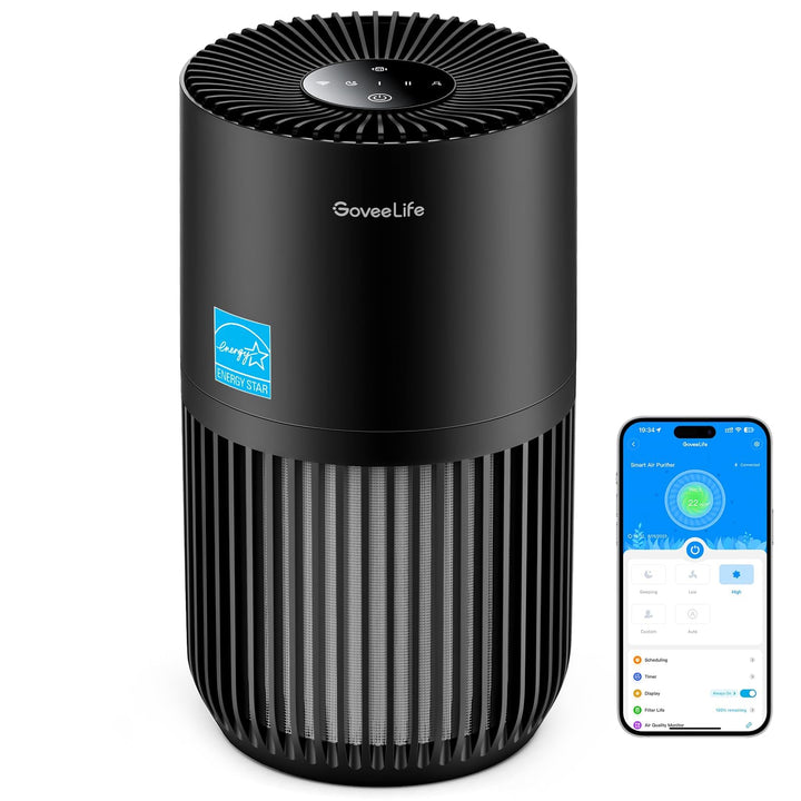 GoveeLife Mini-Luftreiniger fürs Schlafzimmer, intellig. HEPA-Filter mit Alexa-App-Steuerung gegen T