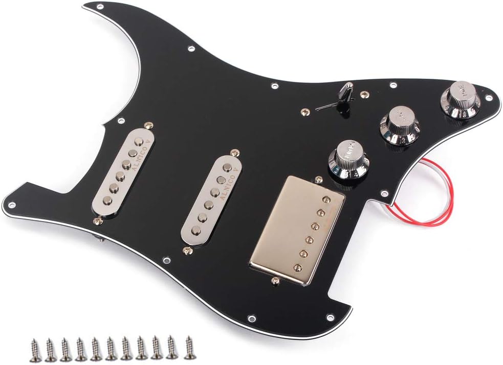 Ogdni SSH Schlagbrett-Set für Strat E-Gitarre, vorverdrahtet, Schwarz