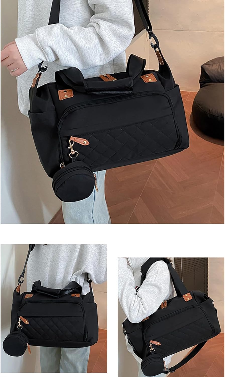 Generisch Large Diaper Bag, 48x20x28cm Nylon Travel Organizer Tote Handbag with Ergonomic Shoulder S