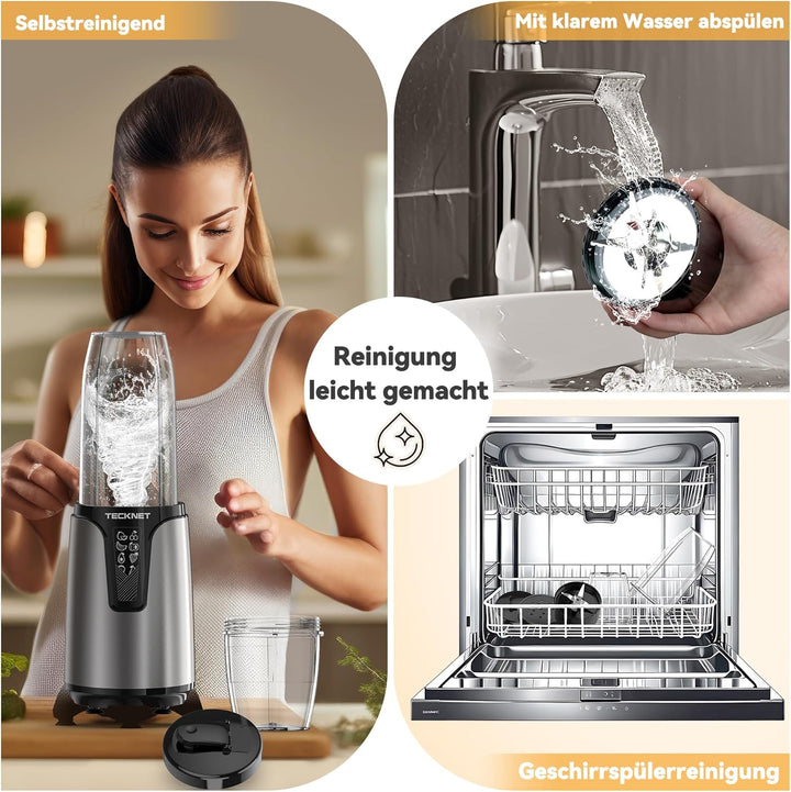 TECKNET 1000W Smoothie Maker, Smoothie Mixer mit 2 BPA-freie Becher (500ml&150ml), Standmixer Klein