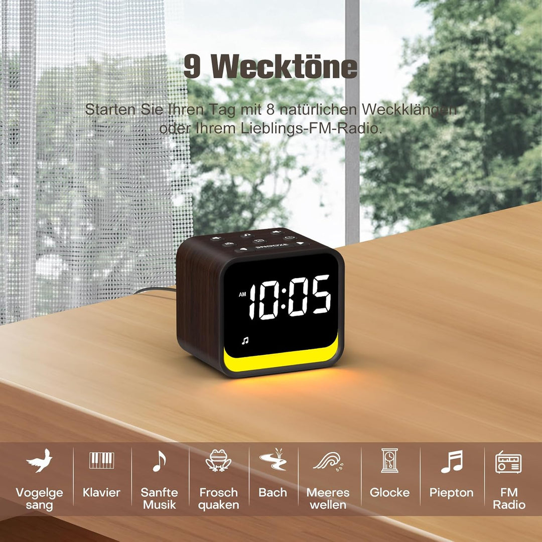 REACHER Radiowecker für das Schlafzimmer, Digitale FM Radiouhr mit Weissrausch-Soundmaschine, 9 Alar
