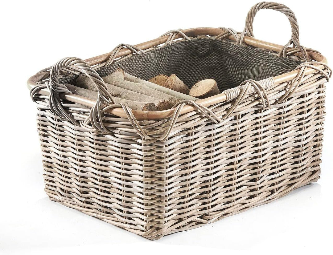 Kobolo Holzkorb Kaminkorb rechteckig Kubu grey - Rattan - Stoff dunkel Kubu Grau Stoff, Kubu Grau St