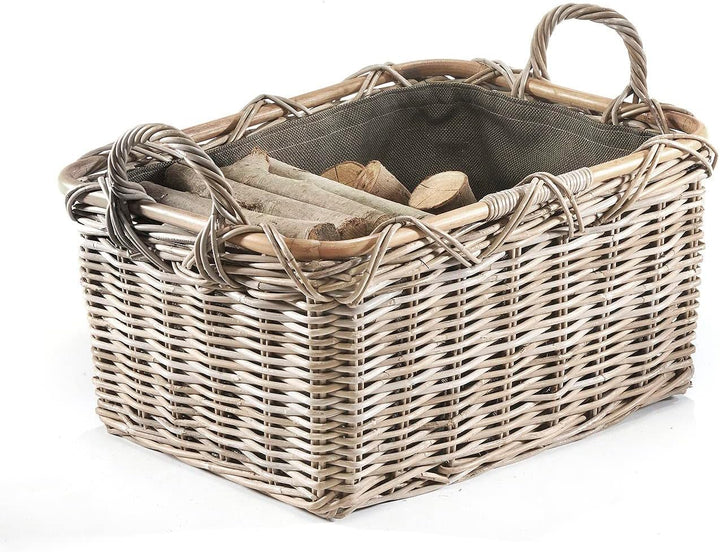 Kobolo Holzkorb Kaminkorb rechteckig Kubu grey - Rattan - Stoff dunkel Kubu Grau Stoff, Kubu Grau St