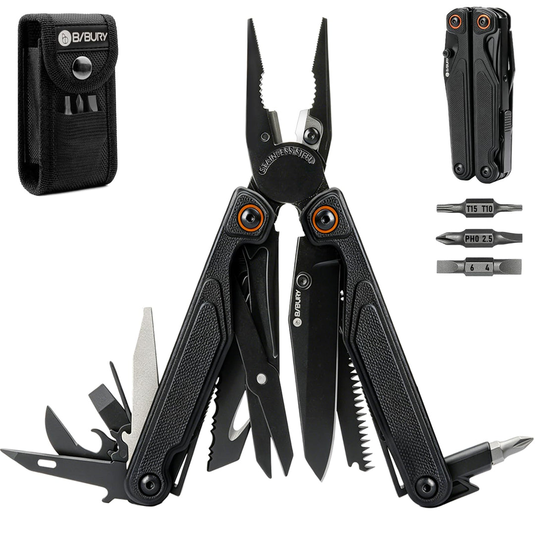BIBURY 25-in-1 Multitool Multifunktionszange, YG12 Hartmetall-Schneide, G10-Griff, 3Cr13 Edelstahl,