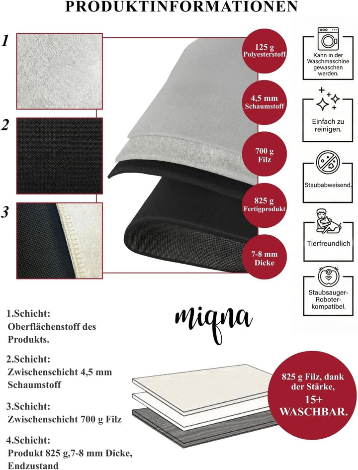 miqna Wohnzimmer Teppich Kurzflor Moderne geometrische rutschfeste Boden Flur Teppich Gel Läufer sch