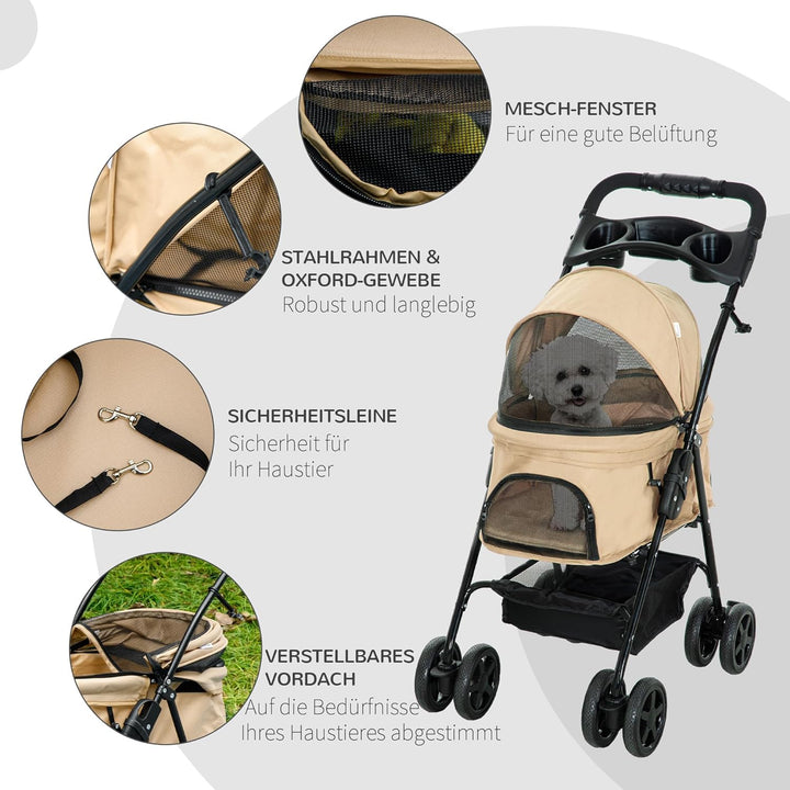 PawHut Hundewagen Hundebuggy klappbar für Hunde & Katzen bis 4 kg Katzenbuggy mit Netzfenster Aufbew