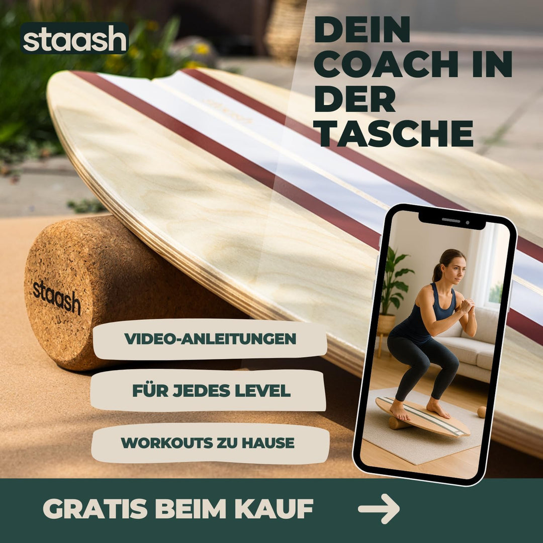STAASH® Balance Board aus Holz – Full Kit – Für Gleichgewicht, Fitness & Surf-Feeling – Spass & Trai