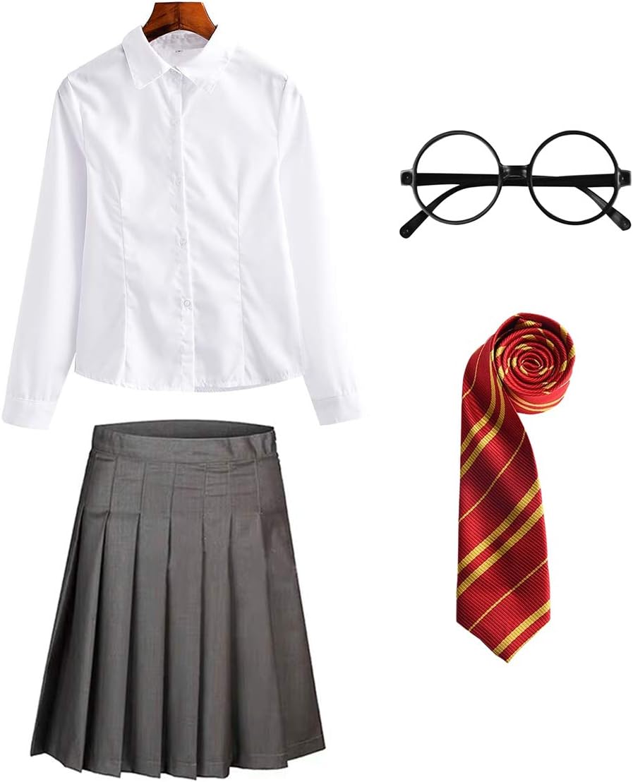 FStory&Winyee Zauberer Set Bluse Rock Weste Krawatte Brille Kostüm Zubehör für Kinder Erwachsene Zub