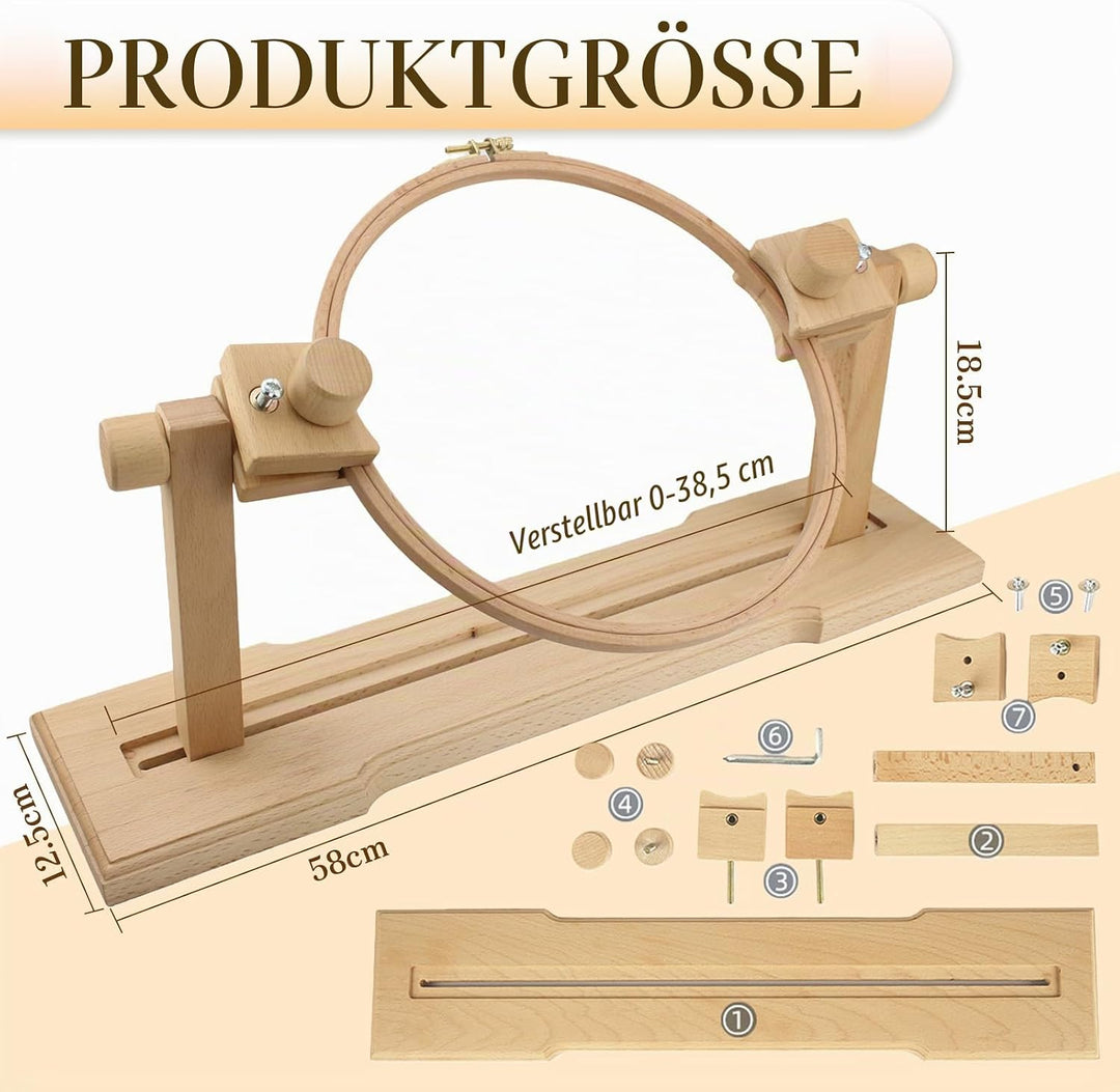 JasCherry Runde Stickständer, Buche Kreuzstich-Rahmen, Einstellbare Stickständer, Kreuzstich Ständer