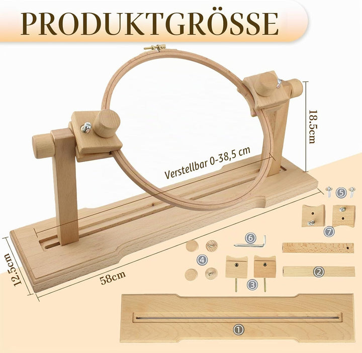 JasCherry Runde Stickständer, Buche Kreuzstich-Rahmen, Einstellbare Stickständer, Kreuzstich Ständer
