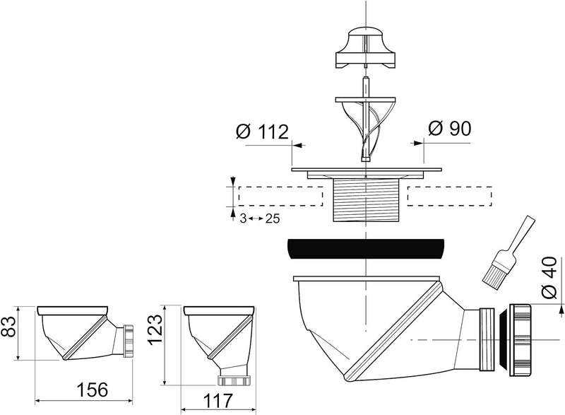 Wirquin James 34230004 Duschabfluss, passend für verschiedene Positionen, Durchmesser: 9 cm, Abgangd