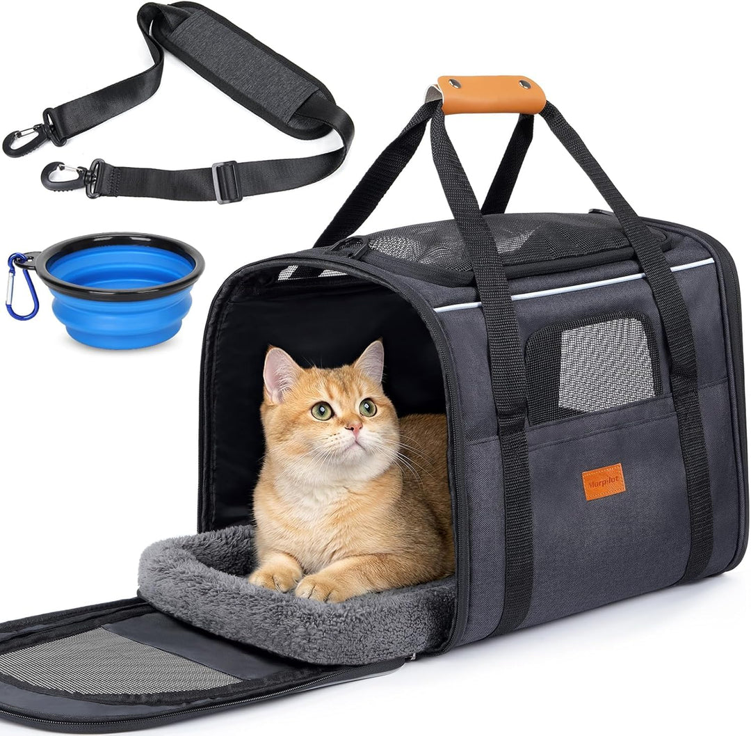 Morpilot Katzentransportbox für grosse Katzen und Welpen bis 7kg, Katzenbox Hundetasche mit Sicherhe