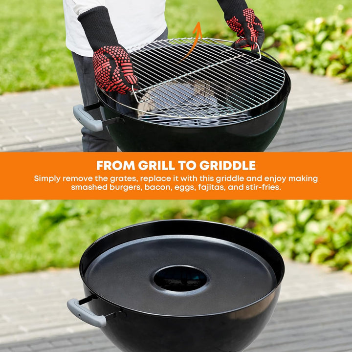 onlyfire Feuerplatte, Ø 54,5cm Grillring, Grillplatte für Weber 57cm Holzkohle Kugelgrill, Räucherof