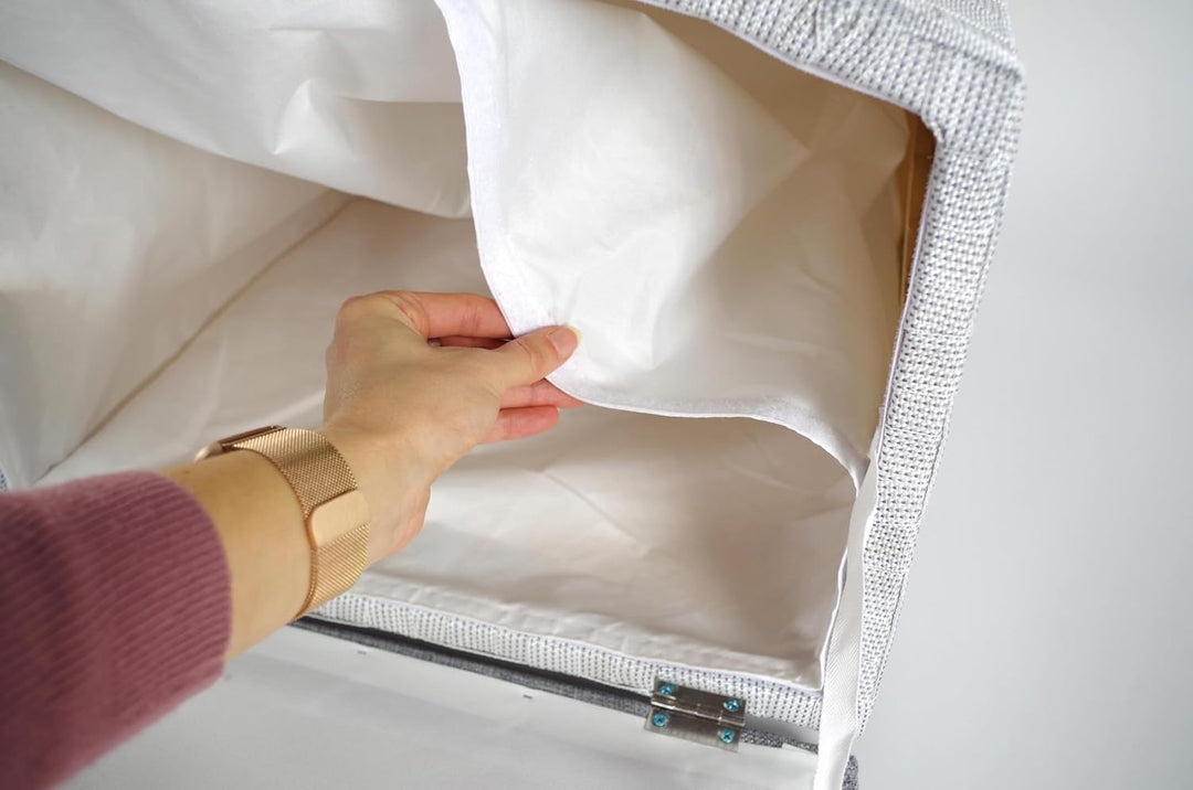 Kobolo Wäschebehälter aus Nylon | weiss/grau | 45x33x53 cm | robuster Wäschesammler | Wäschebox für