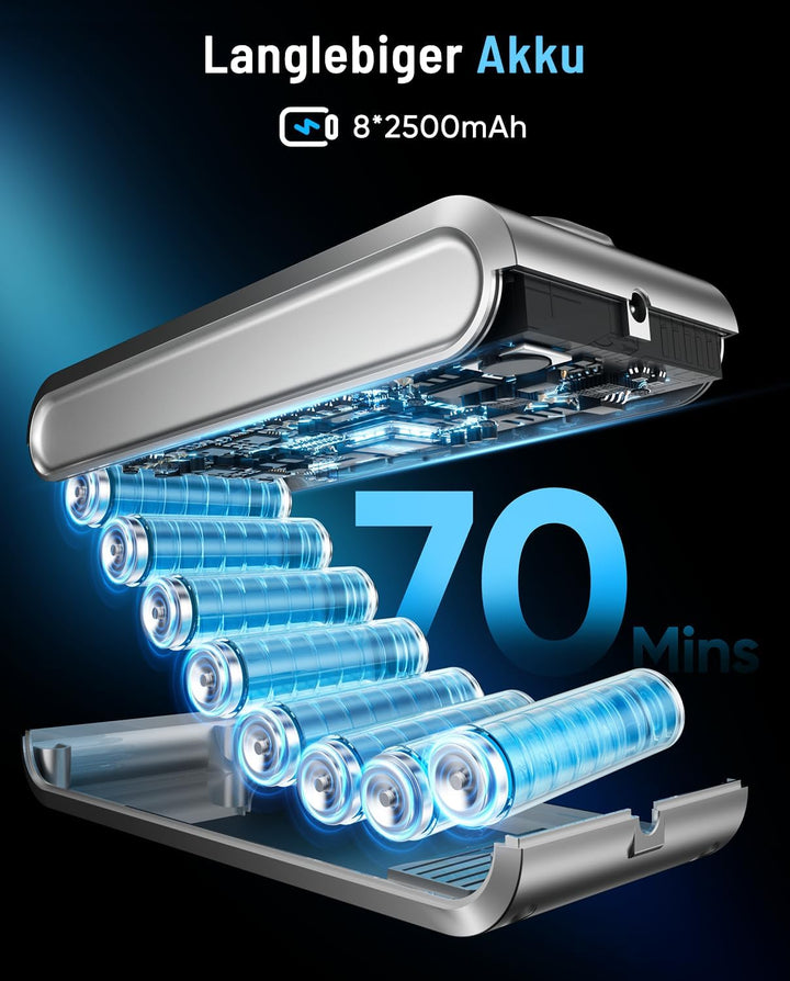 Akku Staubsauger, 50KPA/600W/70Mins Staubsauger Kabellos mit Selbststehend, 1,8L Grosser Staubbecher