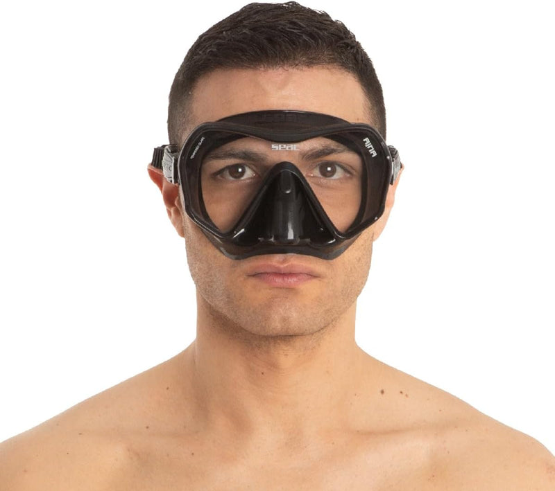 SEAC Ajna, rahmenlose Tauchmaske mit weitem Sichtfeld, 100% Silikonkörper Schwarz, Schwarz