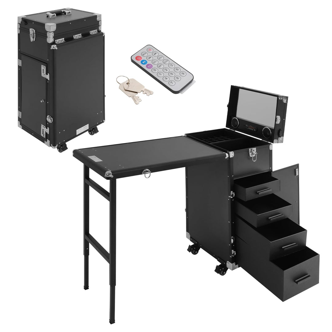 Nageltisch Maniküretisch, Faltbar Mobile Rolling Maniküre Tisch mit Fernbedienung und Make-up-Zug Ko