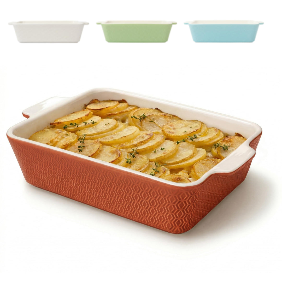 Auflaufform Gross aus Keramik - Extra Hoher Rand - Für Lasagne, Tiramisu & Auflauf - Eckig - Rot, Ro