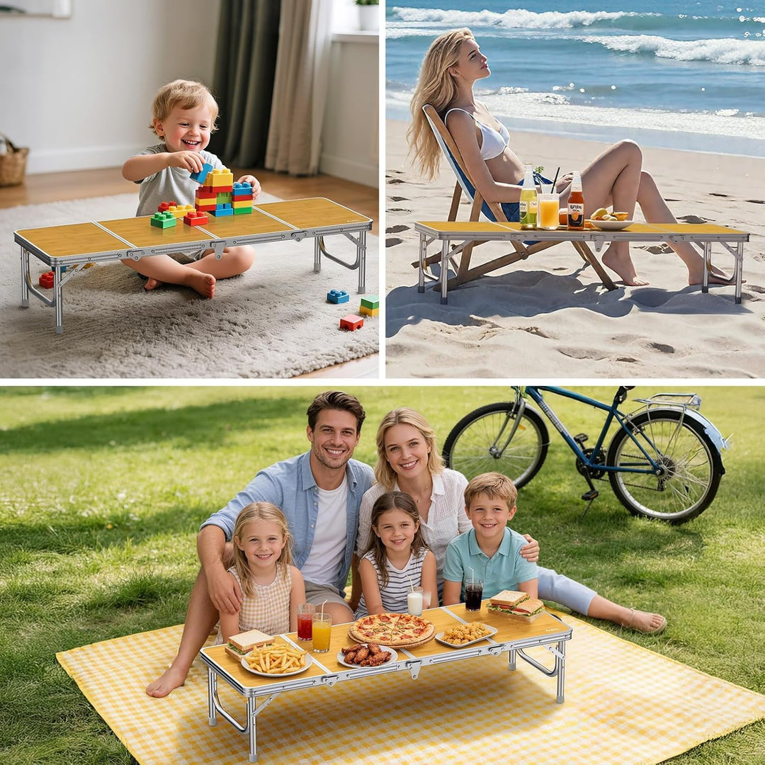 Anbte Campingtisch Klapptisch 116x40x26cm (LxBxH) mit Aluminium-Rahmen 4-Fach MDF Tischplatte Niedri