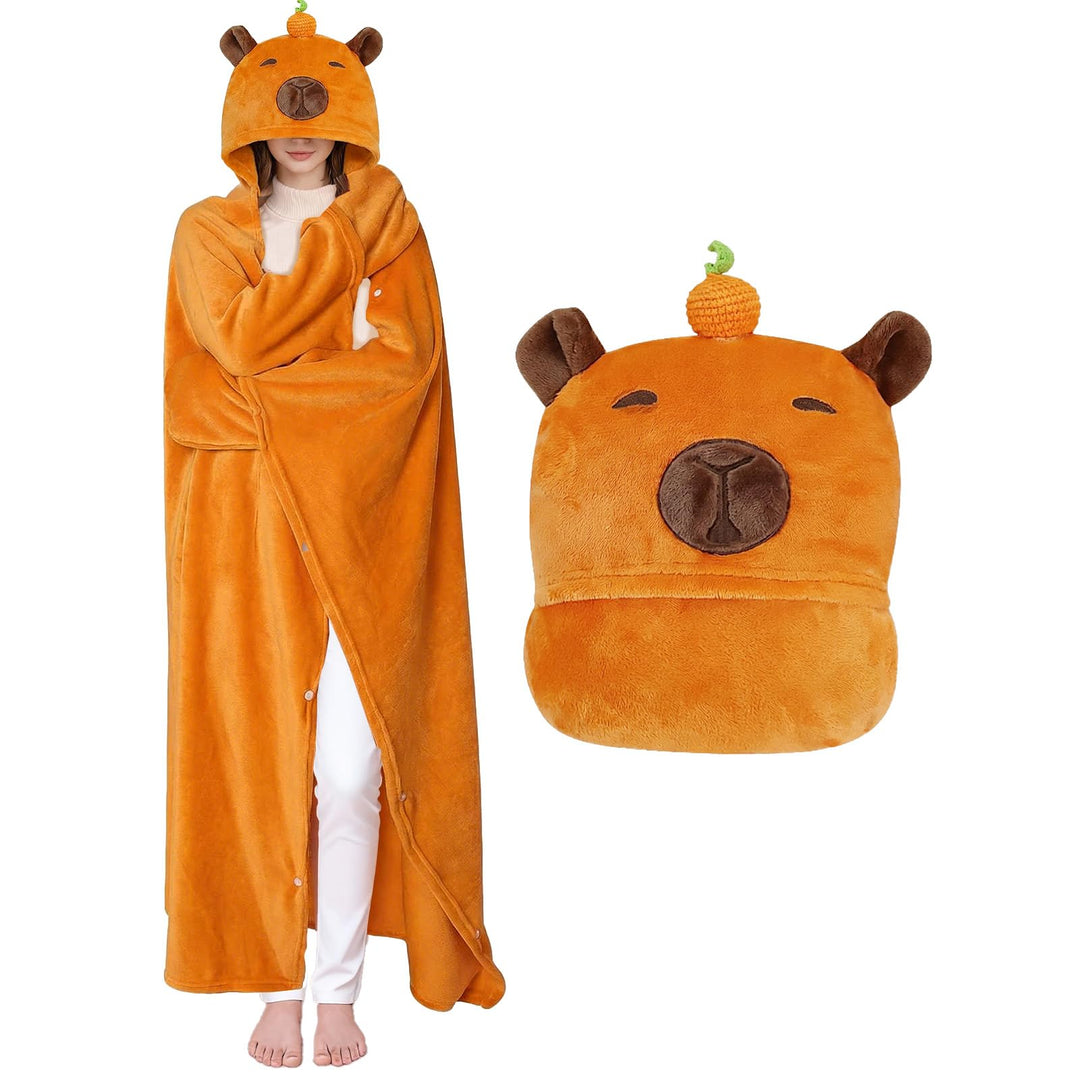 MSISILY Tragbare Decke Hoodie Kuscheldecke Mit Ärmeln, Decke Zum Anziehen Grosse Capybara Decke Gesc