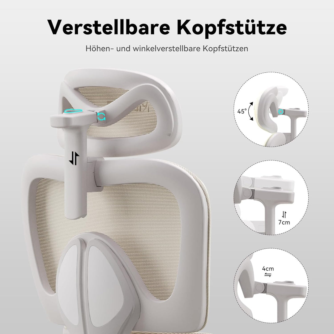 MUSSO E600SE Ergonomischer Bürostuhl, 3-stufig verstellbare Lendenwirbelsäule 3D-verstellbare Armleh