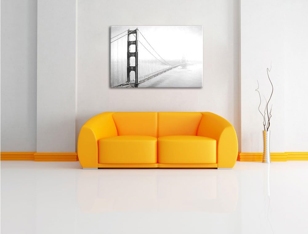 Pixxprint Golden Gate Bridge / 100x70cm Leinwandbild bespannt auf Holzrahmen/Wandbild Kunstdruck Dek