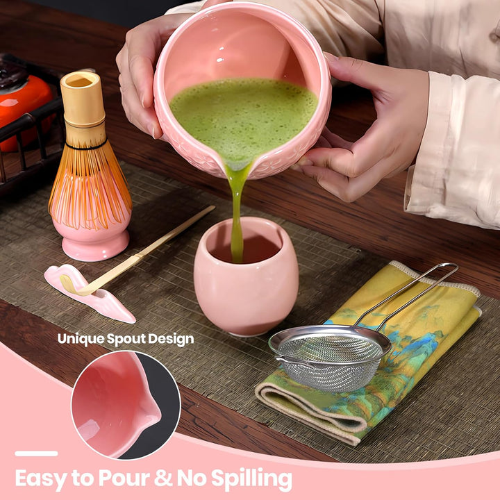 9‑in‑1 Matcha Set mit Matchaschale (560ml), Glas, Bambusbesen, Bambuslöffel, Sieb & Teematte – Japan